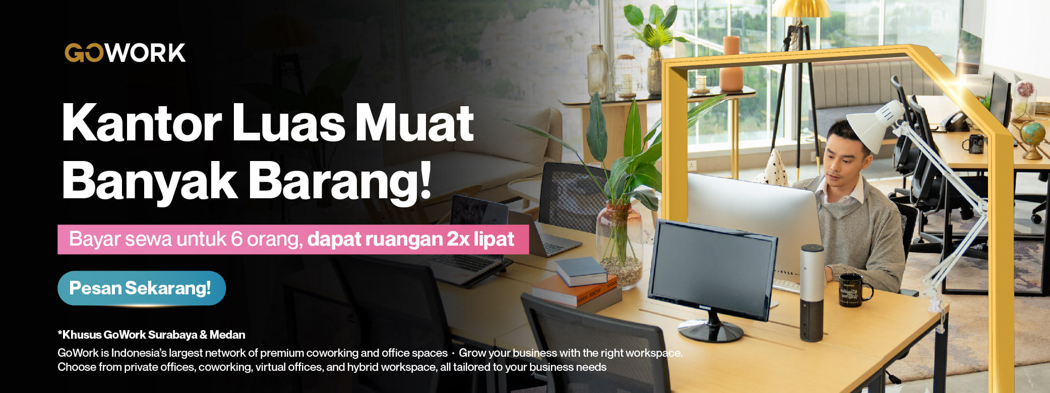 Sewa Ruang Kantor Luas, Bayar Cuma Setengahnya!