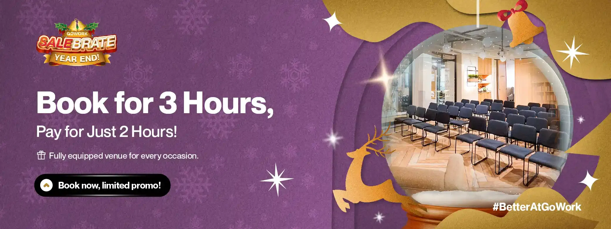 Extra Hour For Year-End Events! Rent 2 Hours Get 1 Free at GoWork Event Space
