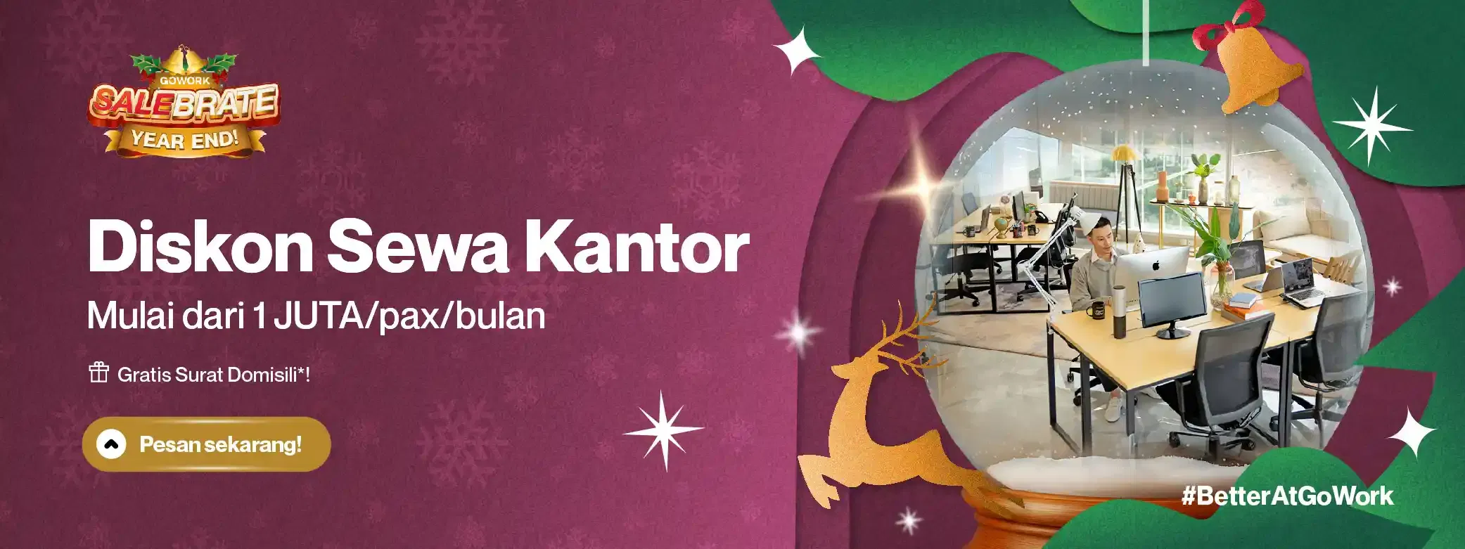 Promo Tahun Baru! Diskon Sewa Ruang Kantor Mulai Dari 1 Juta/pax/bulan