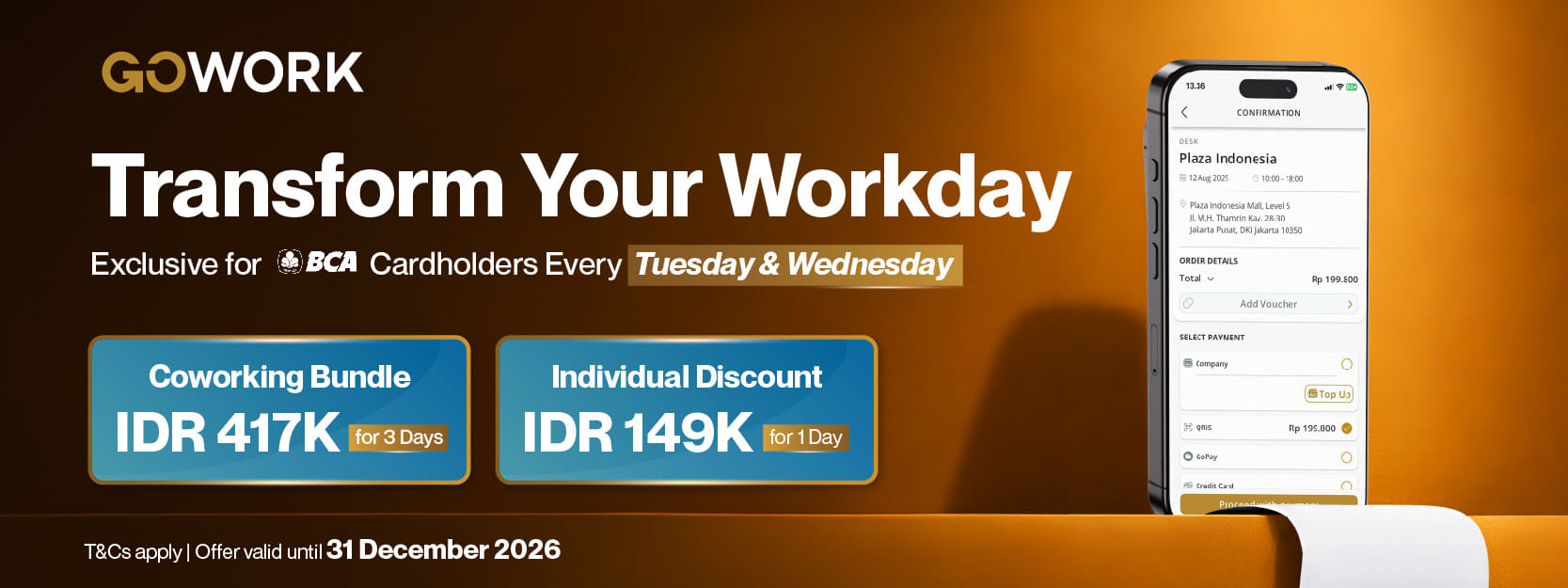 Promo Spesial Coworking Space untuk Pengguna BCA Setiap Selasa &amp; Rabu!