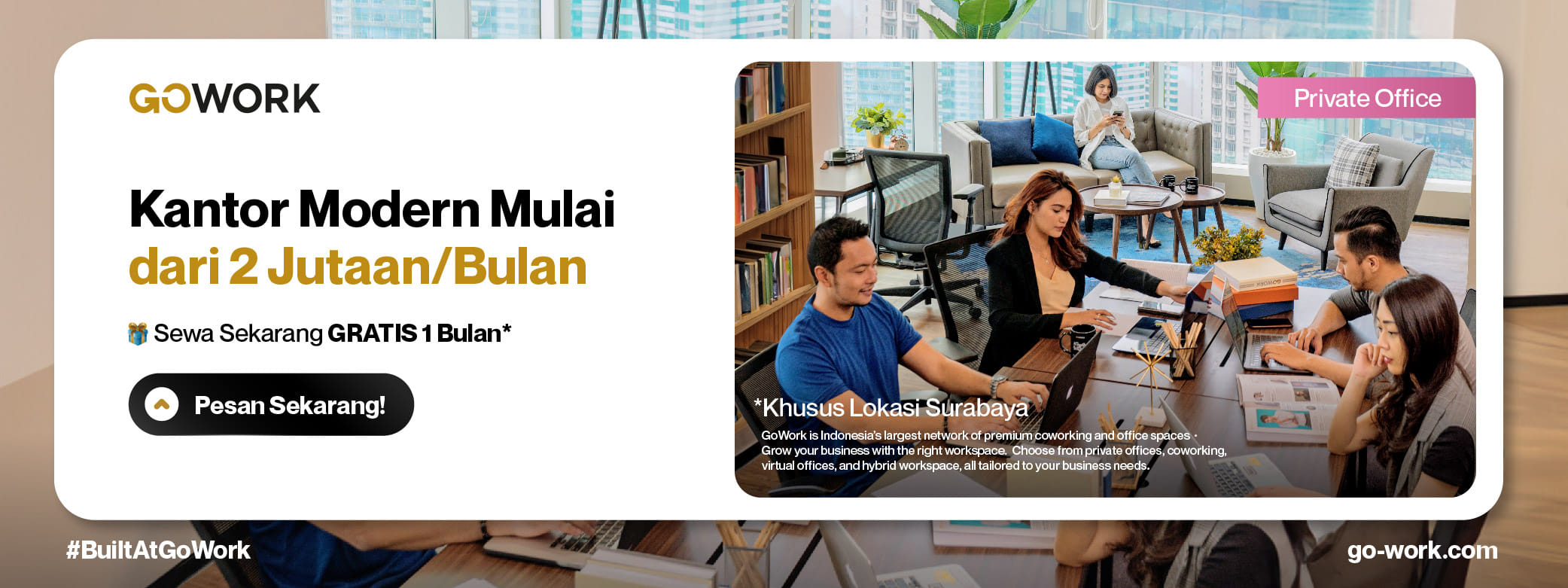 Khusus Pebisnis Cerdas! Sewa Kantor Surabaya Gratis 1 Bulan