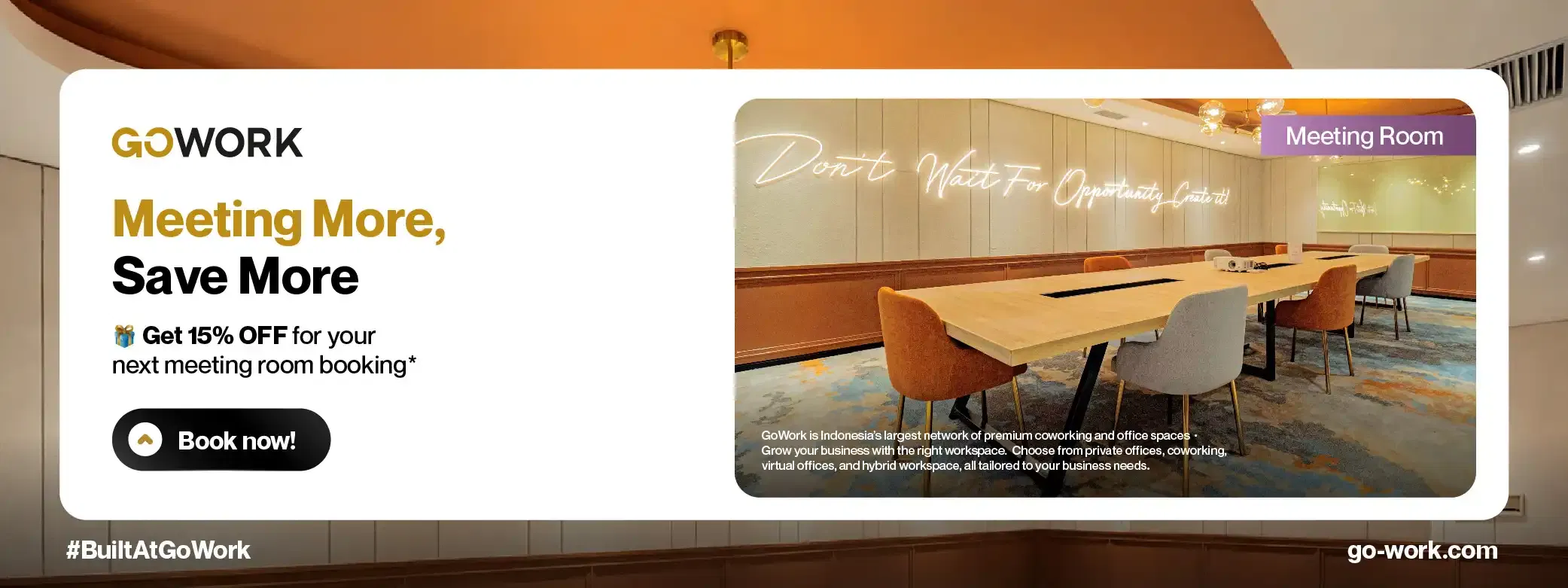 Sering Rapat Tetap Hemat dengan Diskon 15% Sewa Meeting Room GoWork!